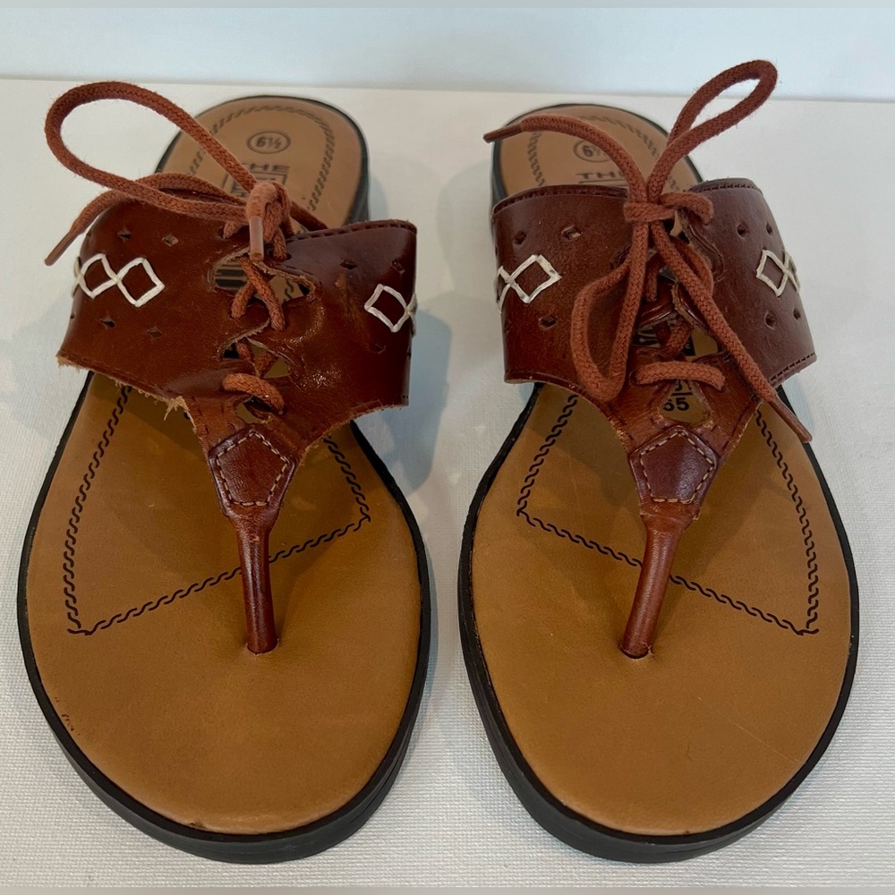 The Leather Collection Brown Leather Sandals Flip Flop Lace-Up Brazil